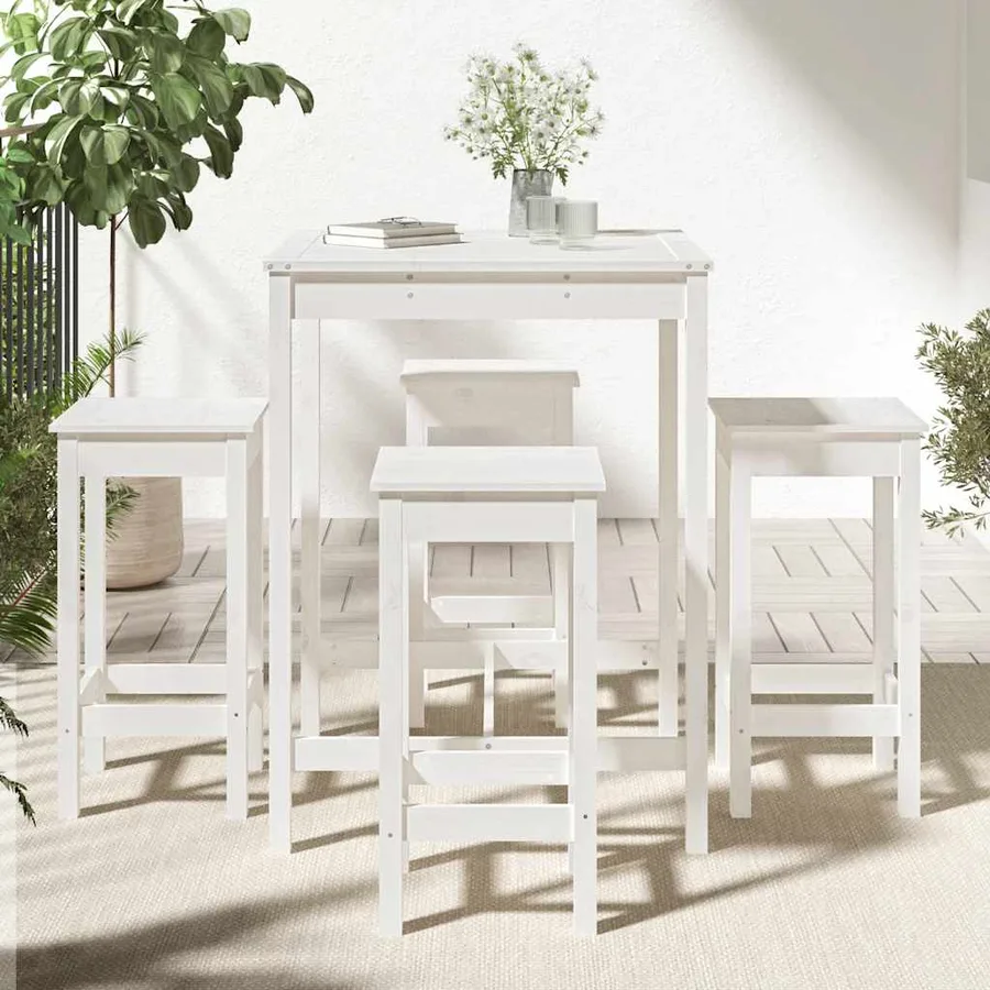 Ensemble de bar de jardin 5 pcs blanc bois massif de pin - 3
