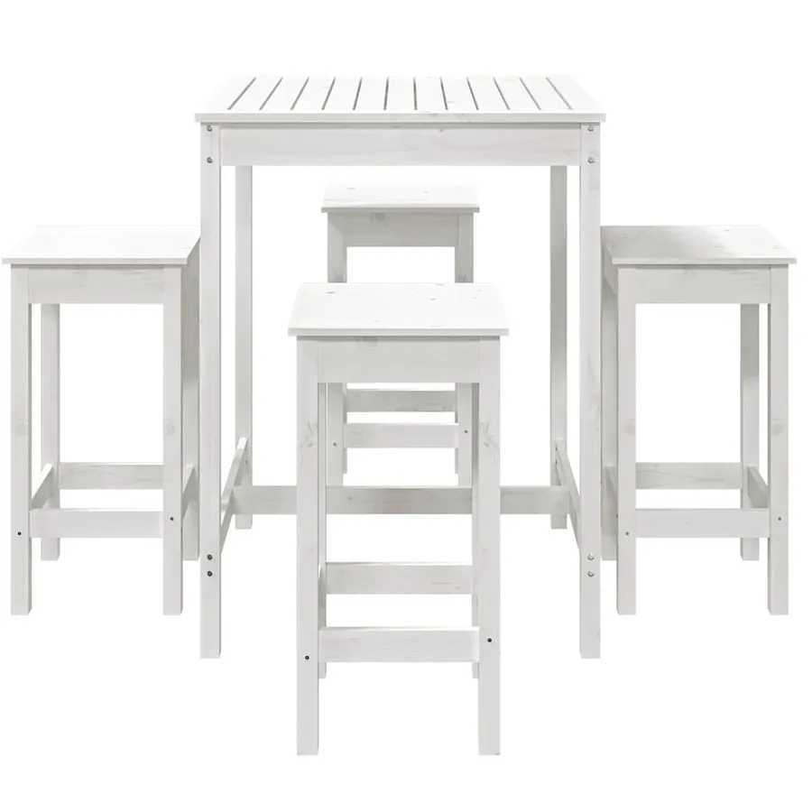 Ensemble de bar de jardin 5 pcs blanc bois massif de pin - 4
