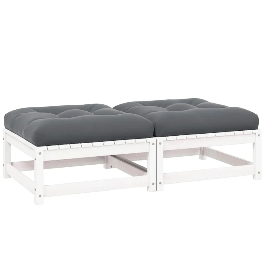 Repose-pieds de jardin avec coussins lot de 2 Blanc Bois de pin