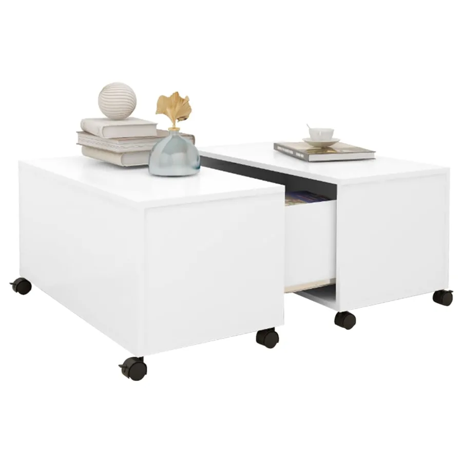 Table basse blanc 75x75x38 cm bois d'ingénierie - 3