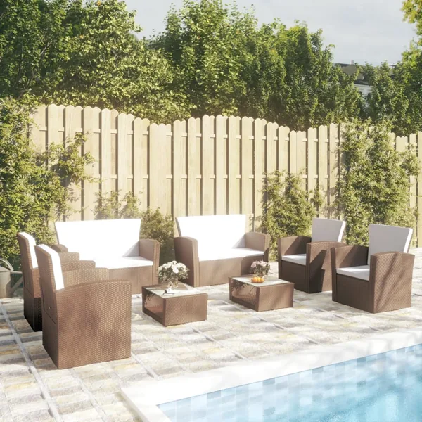 Salon de jardin 8 pcs avec coussins résine tressée marron
