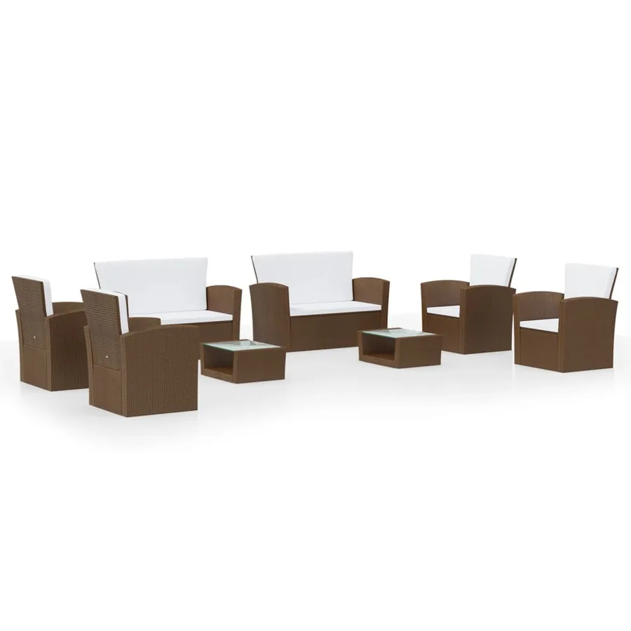 Salon de jardin 8 pcs avec coussins résine tressée marron - 2