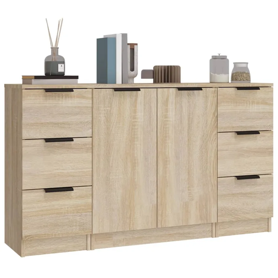 Buffets 3 pcs Chêne sonoma Bois d'ingénierie - 4