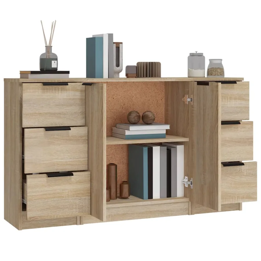 Buffets 3 pcs Chêne sonoma Bois d'ingénierie - 5