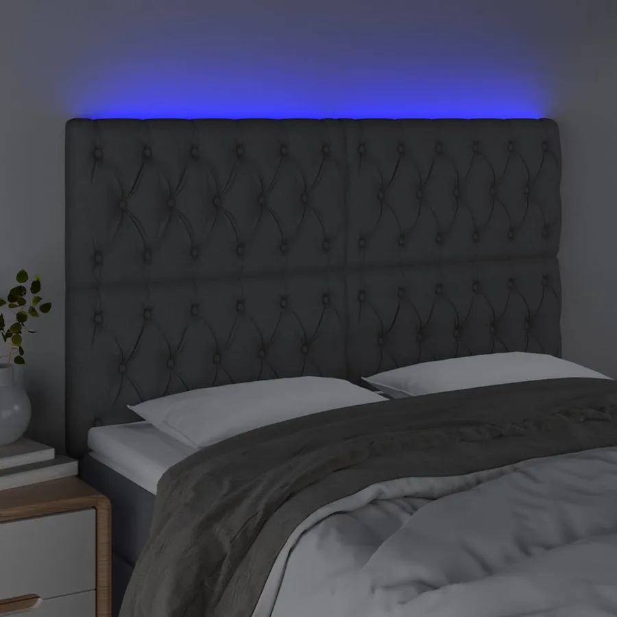 Tête de lit à LED Gris foncé 160x7x118/128 cm Tissu - 3