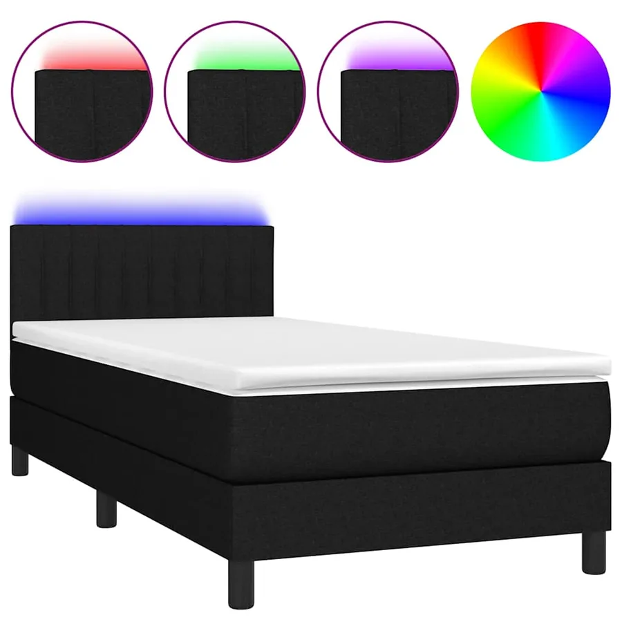 Sommier à lattes de lit avec matelas et LED Noir 90x200cm Tissu - 2