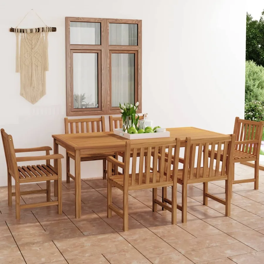 Ensemble de salle à manger de jardin 7 pièces 200 x 100 cm en bois de teck massif