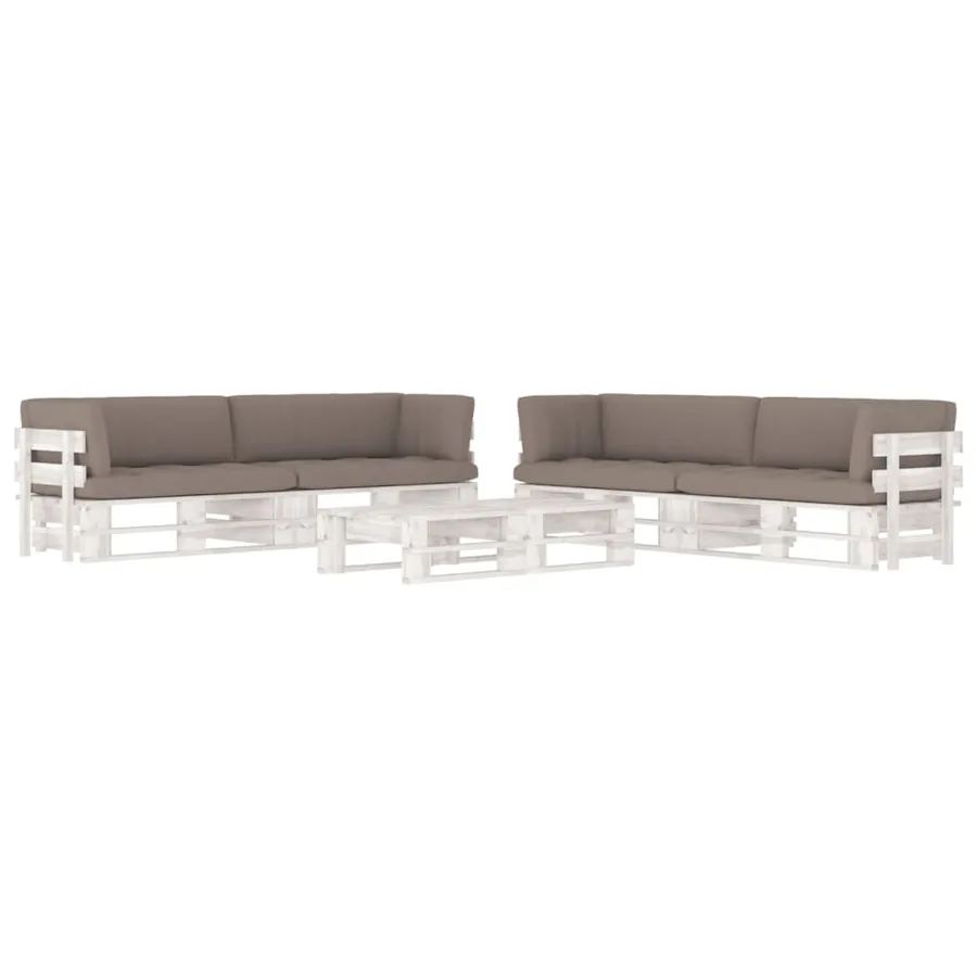 Salon de jardin palette 6 pcs et coussins Pin imprégné de blanc