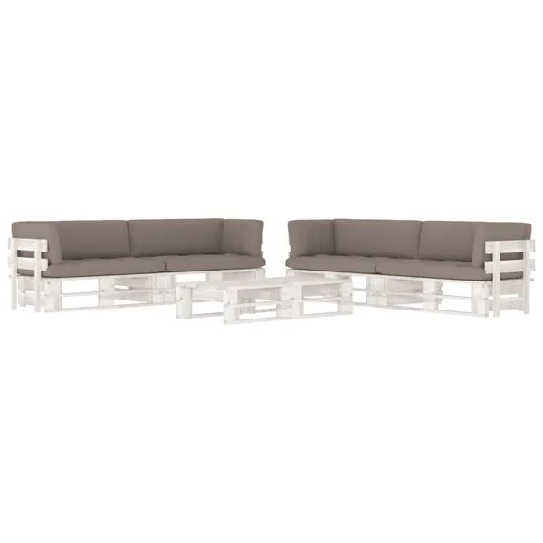 Salon de jardin palette 6 pcs et coussins Pin imprégné de blanc