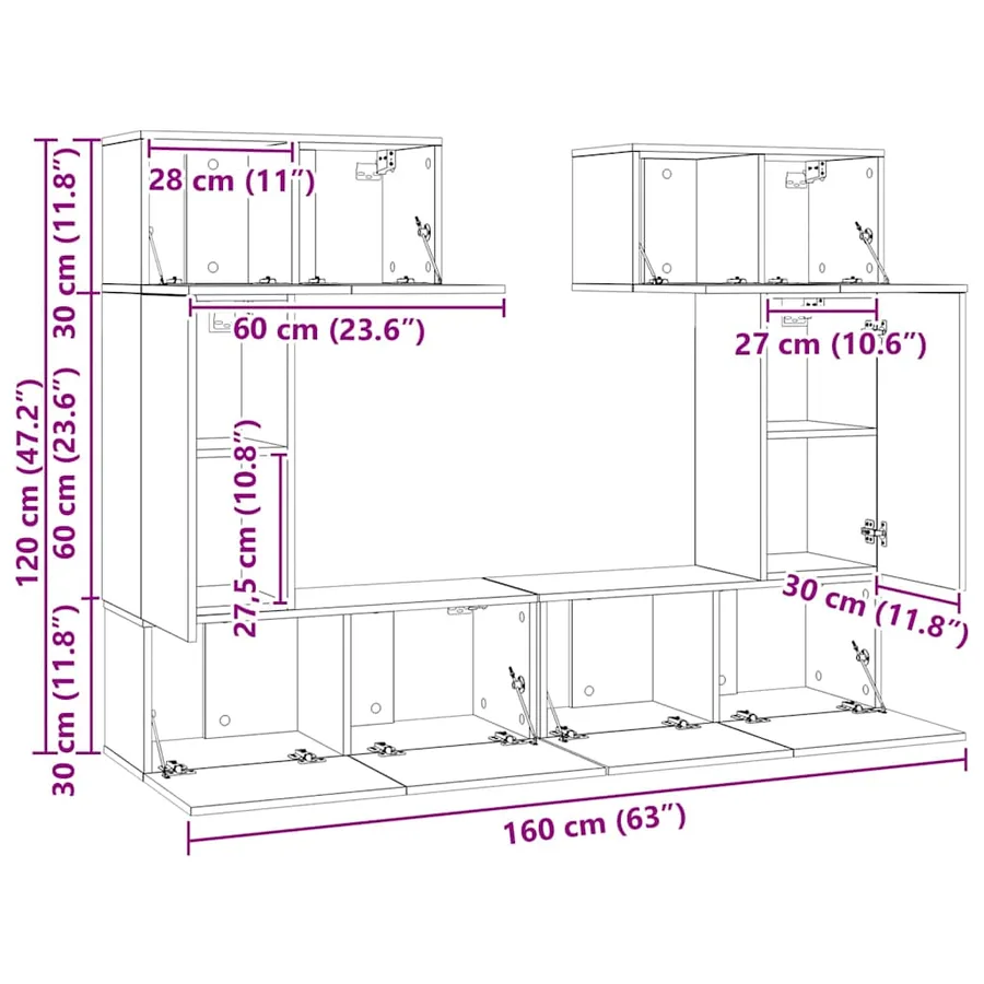 Ensemble de meuble TV 6 pcs Gris béton Bois d'ingénierie - 14