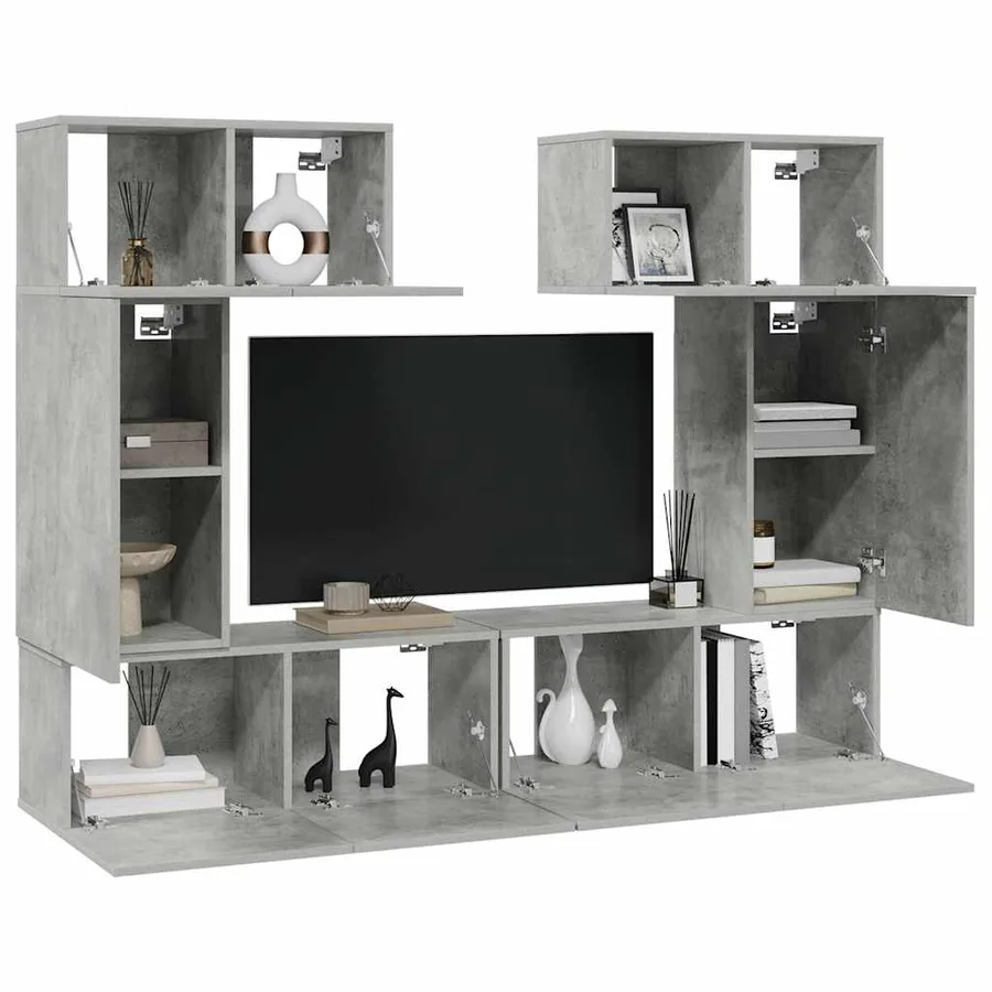 Ensemble de meuble TV 6 pcs Gris béton Bois d'ingénierie - 3