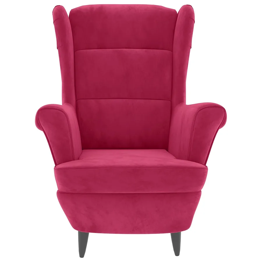 Fauteuil à oreilles avec tabouret bordeaux velours - 4