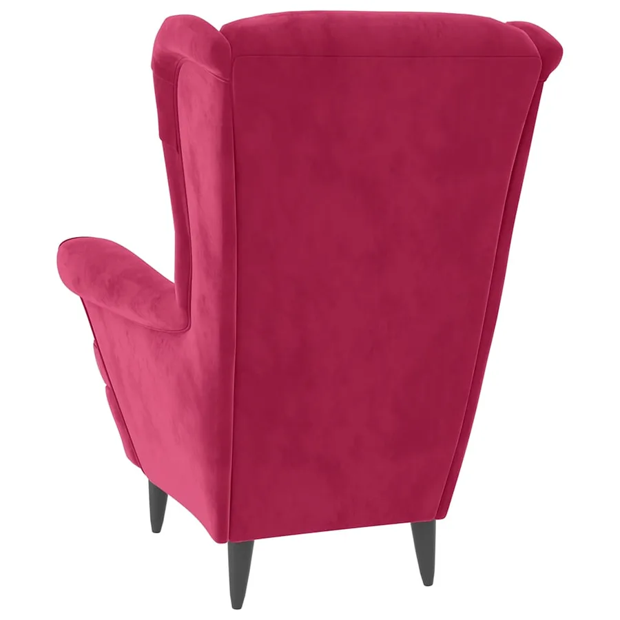 Fauteuil à oreilles avec tabouret bordeaux velours - 6