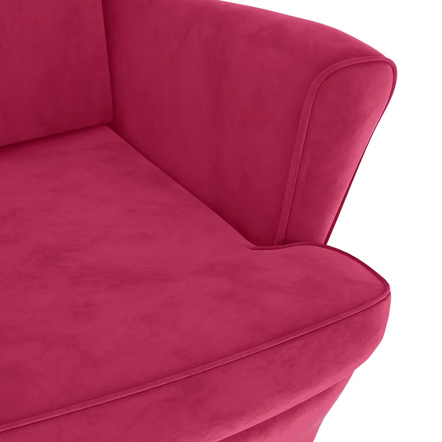 Fauteuil à oreilles avec tabouret bordeaux velours - 7