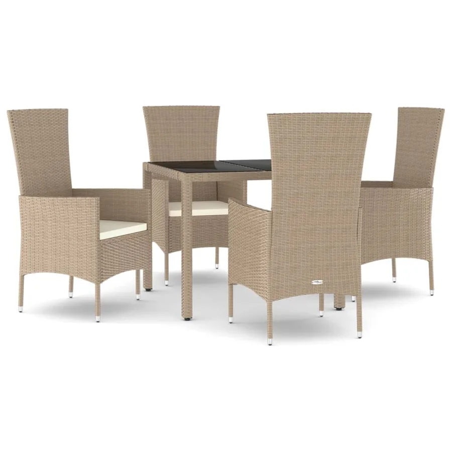 Ensemble à manger de jardin avec coussins 5pcs Beige poly rotin - 2