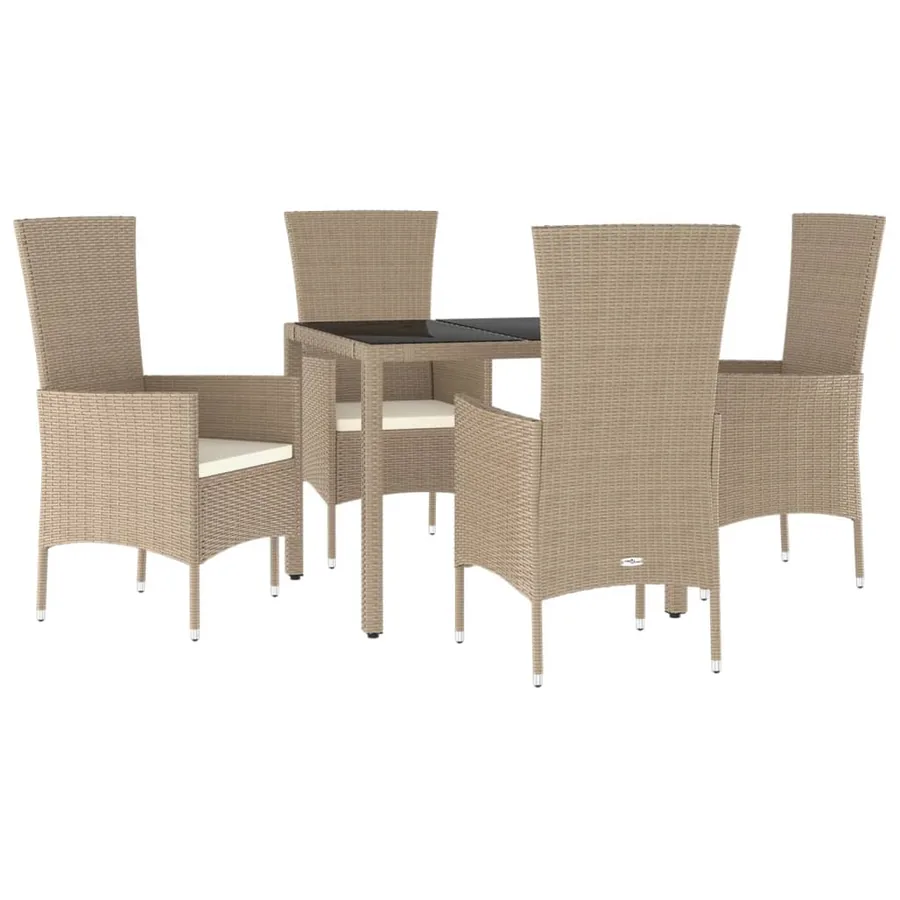 Ensemble à manger de jardin avec coussins 5pcs Beige poly rotin - 3