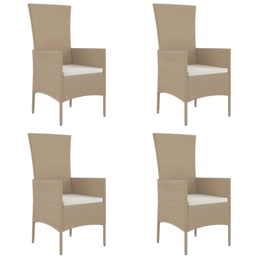 Ensemble à manger de jardin avec coussins 5pcs Beige poly rotin - 4