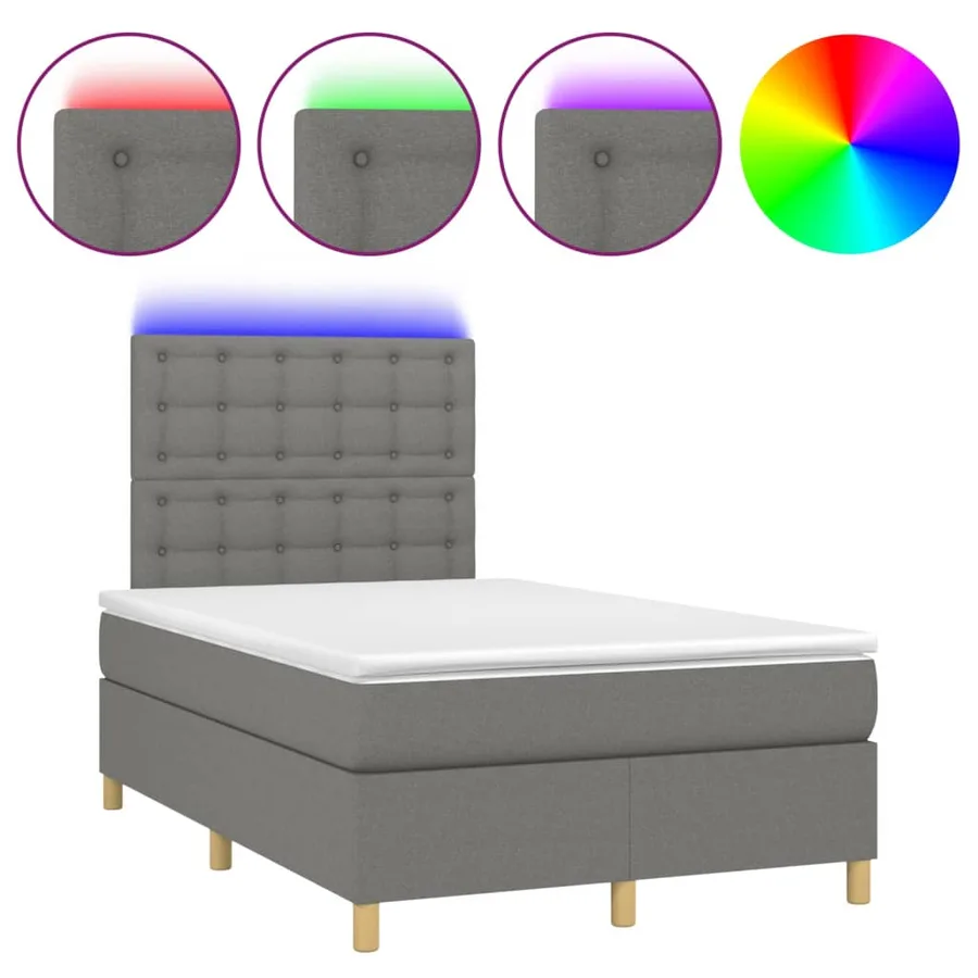 Sommier à lattes de lit et matelas et LED Gris foncé 120x200 cm - 2