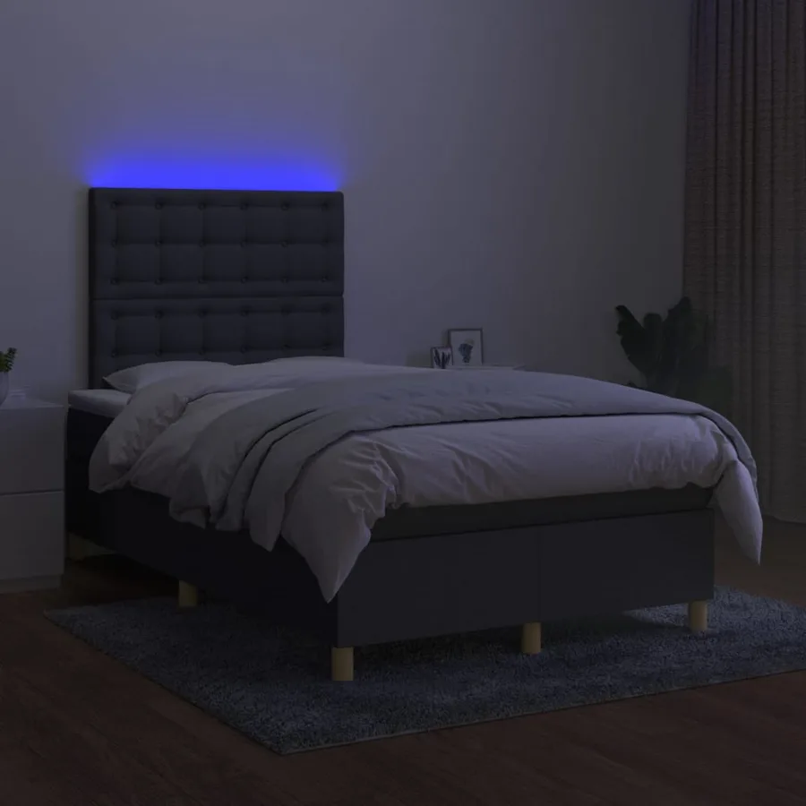 Sommier à lattes de lit et matelas et LED Gris foncé 120x200 cm - 4