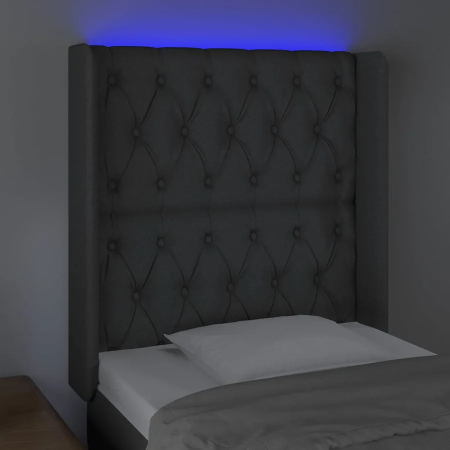 Tête de lit à LED Gris foncé 83x16x118/128 cm Tissu - 4