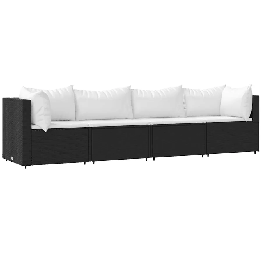 Salon de jardin 4 pcs avec coussins Noir Résine tressée - 2