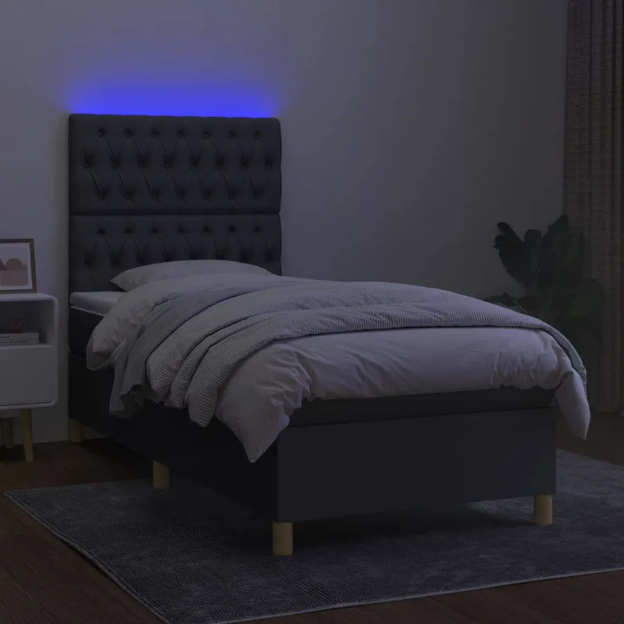 Sommier à lattes de lit et matelas et LED Gris foncé 80x200cm - 4