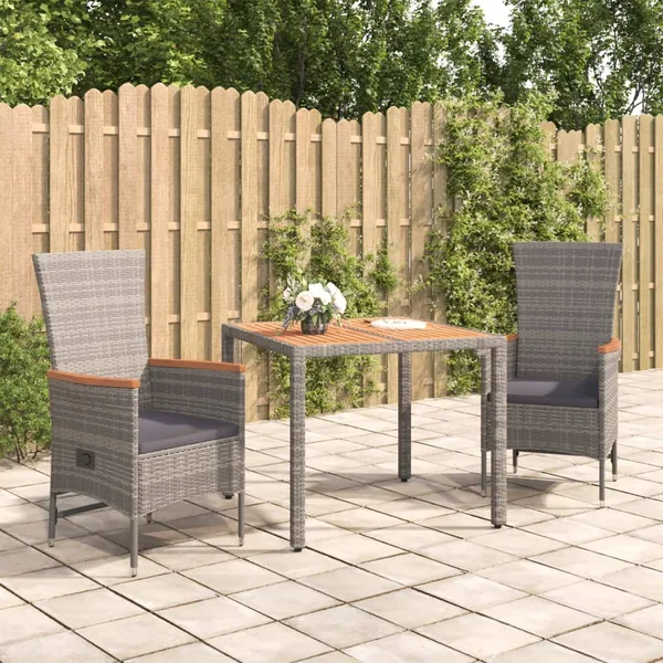 Ensemble à manger de jardin 3 pcs coussins gris résine tressée