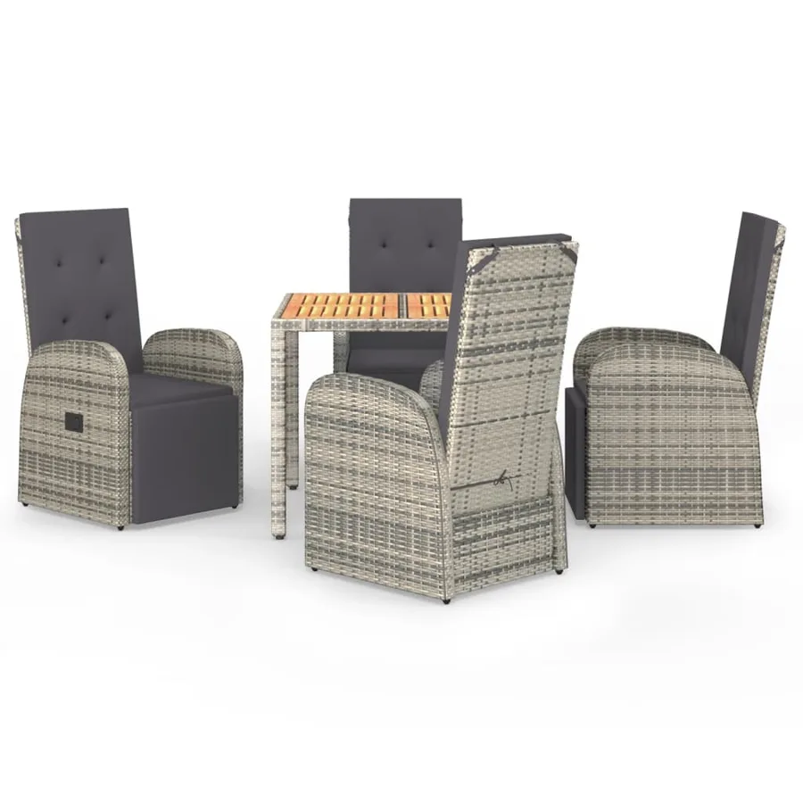 Ensemble à manger de jardin 5 pcs coussins gris résine tressée - 2