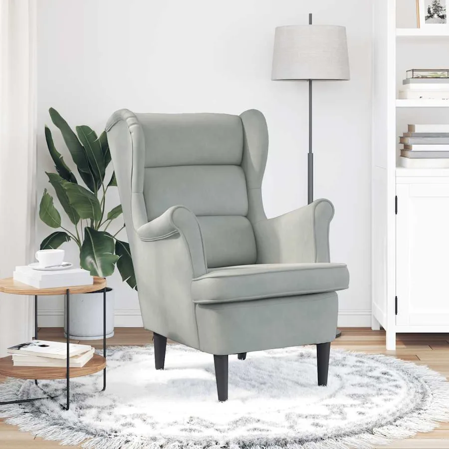 Fauteuil gris clair velours - 3