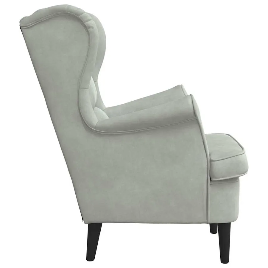 Fauteuil gris clair velours - 5