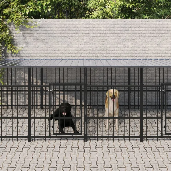 Chenil d'extérieur avec toit pour chiens Acier 11,26 m²
