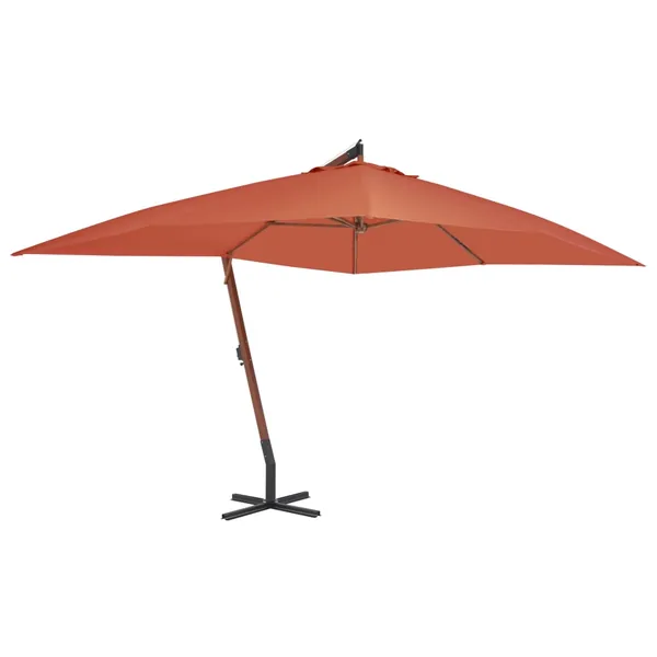 Parasol de jardin en porte-à-faux avec mât en bois terre cuite