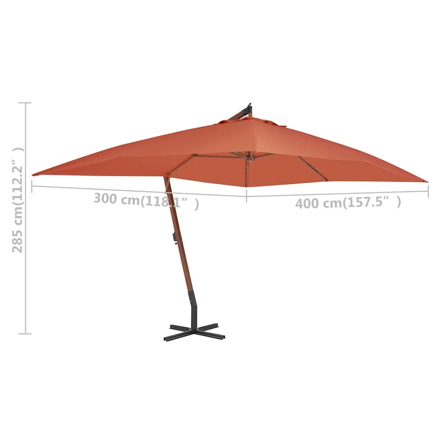 Parasol de jardin en porte-à-faux avec mât en bois terre cuite - 5