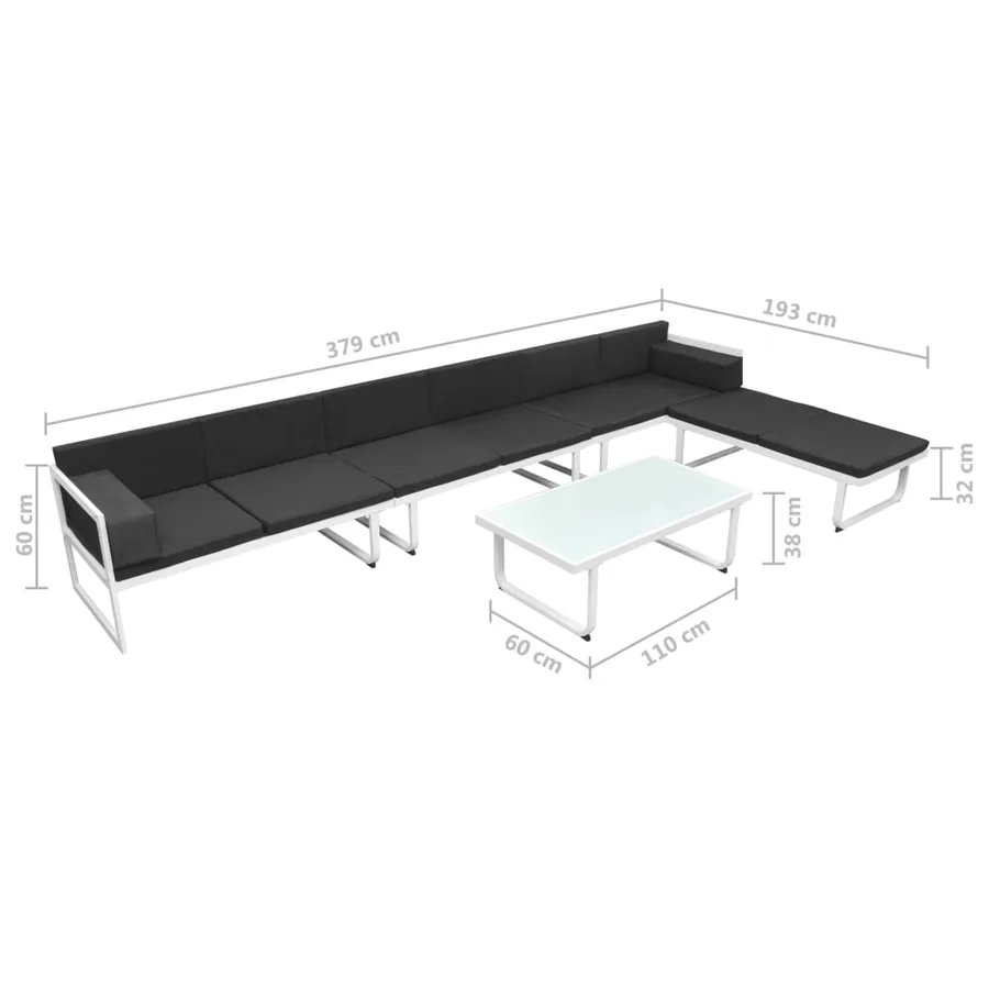 Salon de jardin 5 pcs Textilène Aluminium Noir - 11