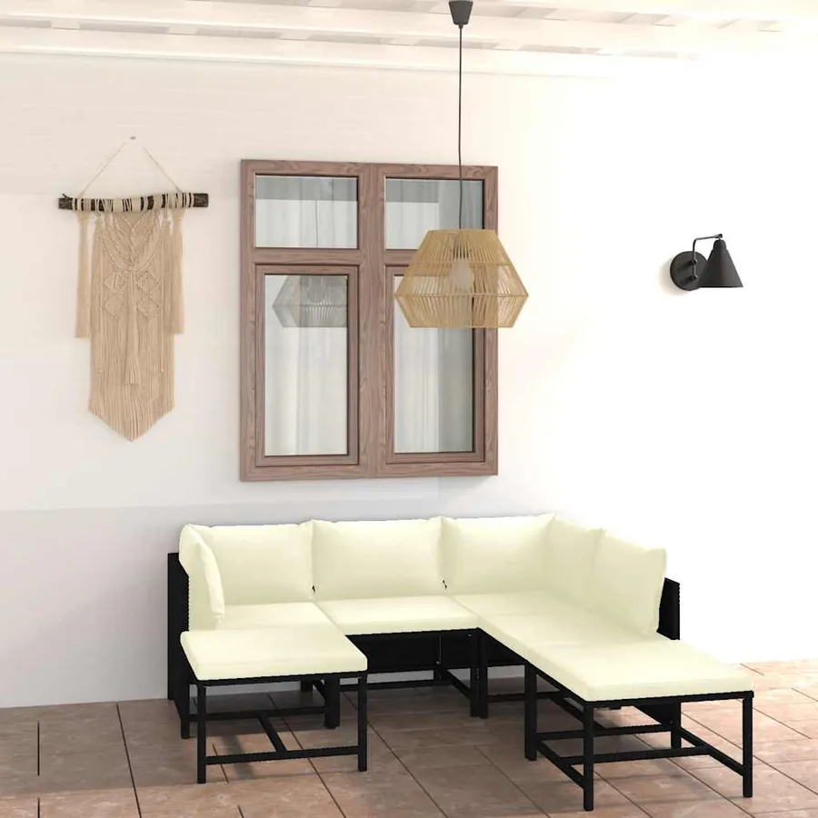 Salon de jardin 7 pcs avec coussins Résine tressée Noir