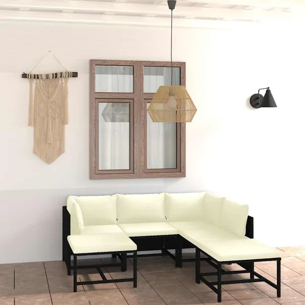 Salon de jardin 7 pcs avec coussins Résine tressée Noir