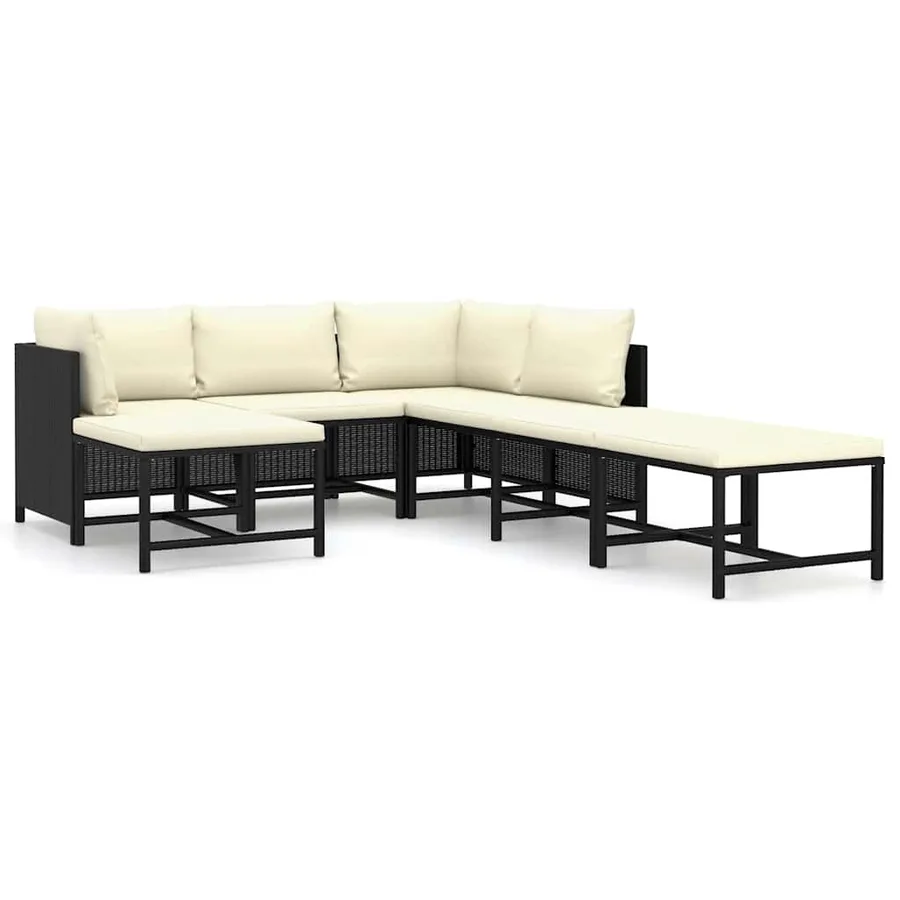 Salon de jardin 7 pcs avec coussins Résine tressée Noir - 2