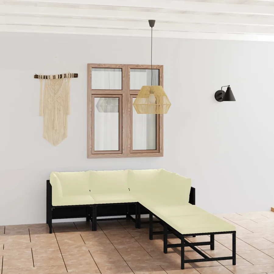 Salon de jardin 6 pcs avec coussins Résine tressée Noir