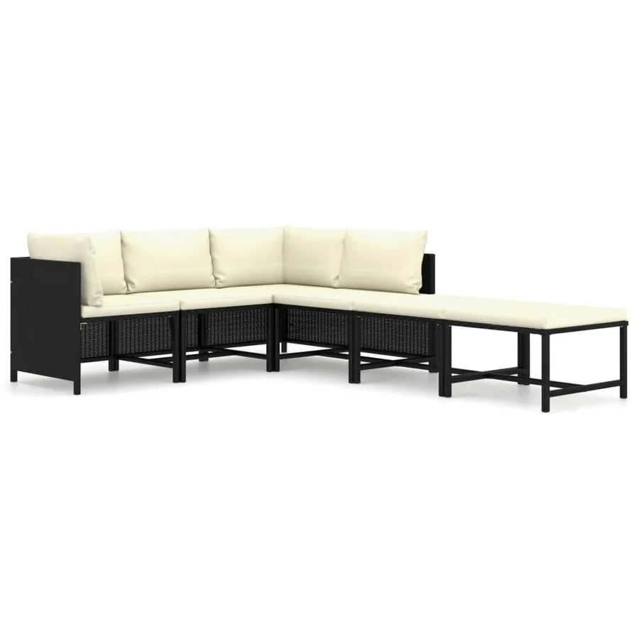 Salon de jardin 6 pcs avec coussins Résine tressée Noir - 2