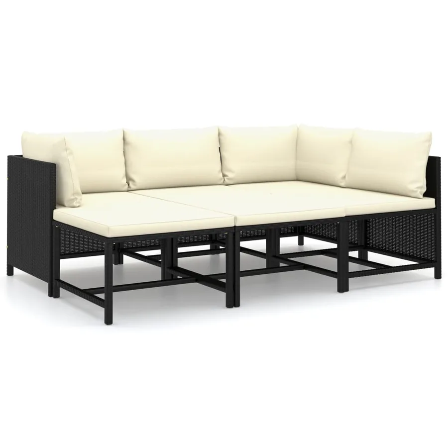 Salon de jardin 6 pcs avec coussins Résine tressée Noir - 3