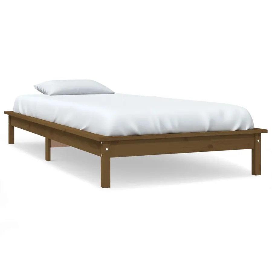 Cadre de lit sans matelas marron miel bois massif - 2