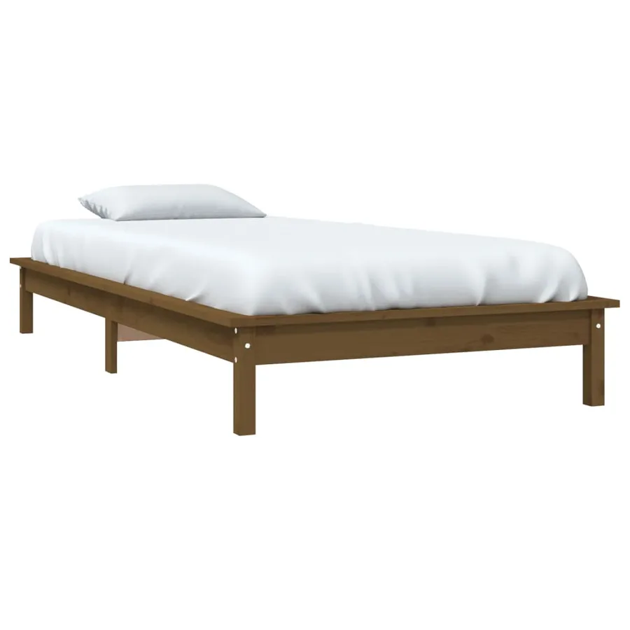 Cadre de lit sans matelas marron miel bois massif - 3