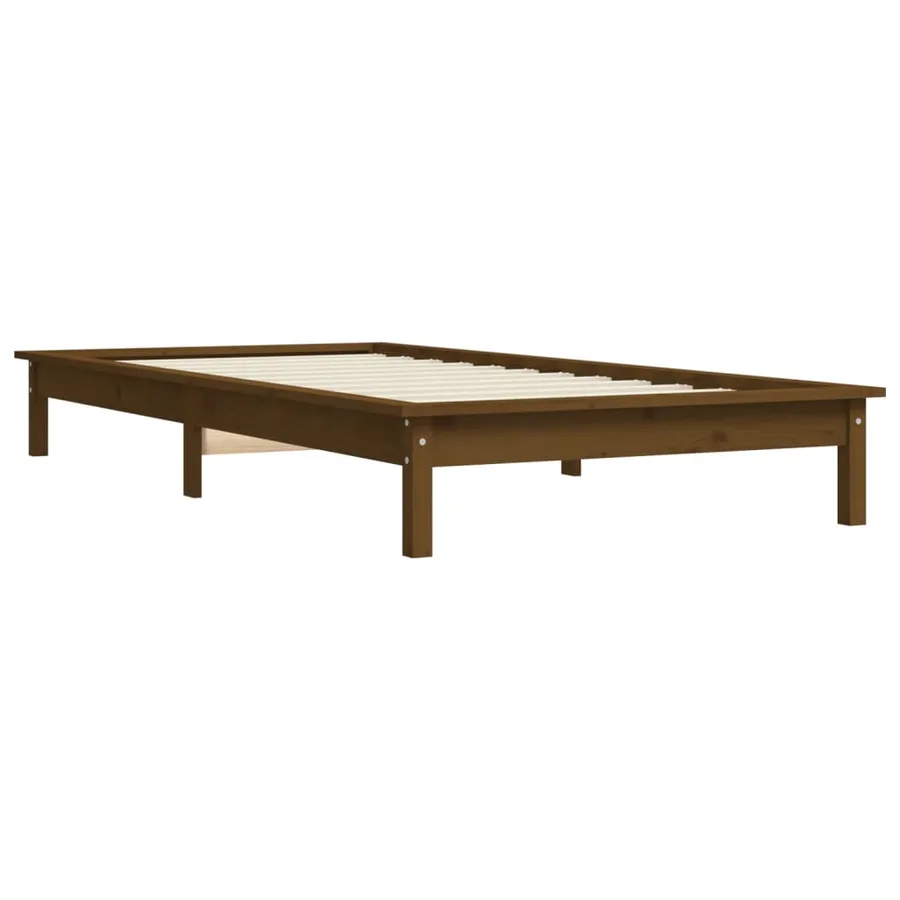 Cadre de lit sans matelas marron miel bois massif - 4