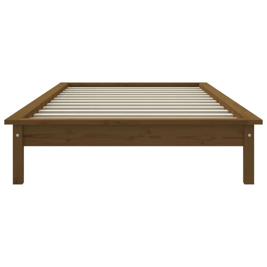 Cadre de lit sans matelas marron miel bois massif - 5