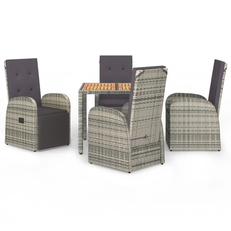 Ensemble à manger de jardin 5 pcs coussins gris résine tressée - 2