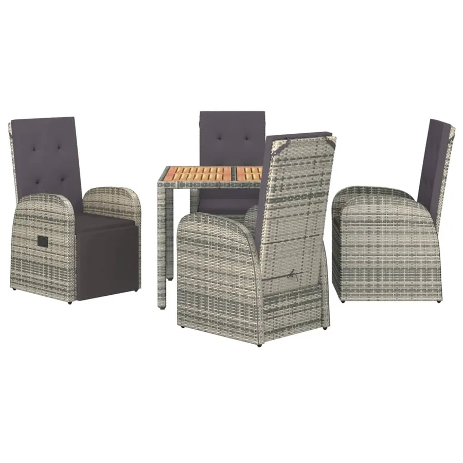 Ensemble à manger de jardin 5 pcs coussins gris résine tressée - 3