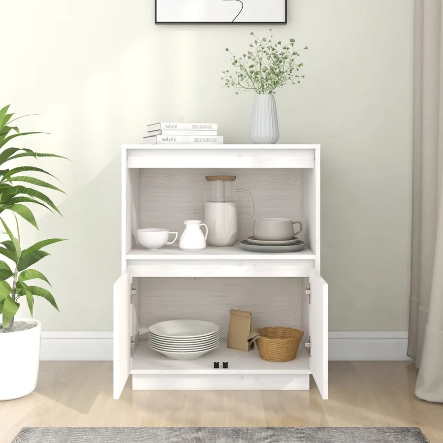 Buffet Blanc 60x34x75 cm Bois massif de pin - 3