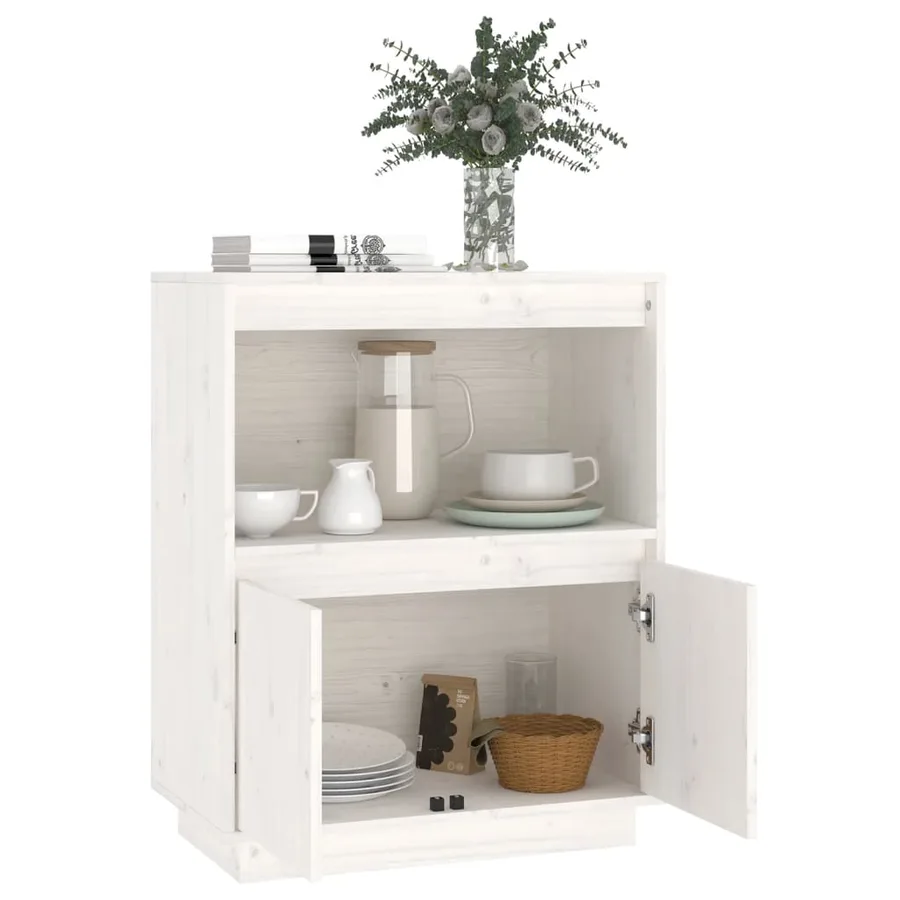 Buffet Blanc 60x34x75 cm Bois massif de pin - 4