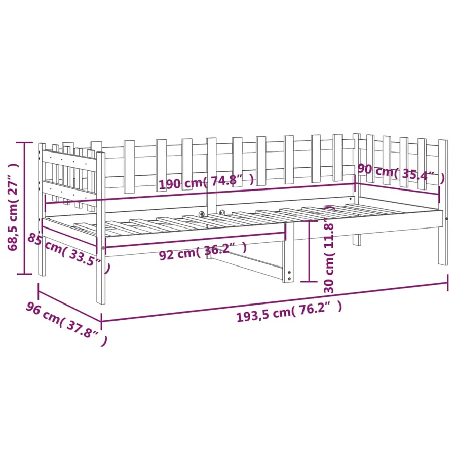 Lit de jour sans matelas 90x190 cm bois de pin massif - 11