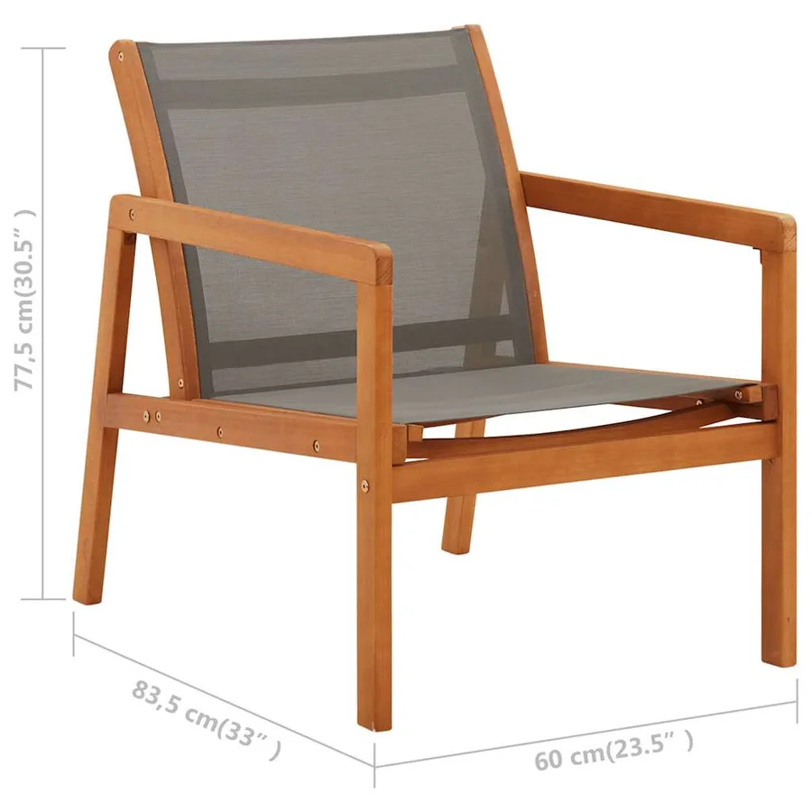 Chaise de jardin Gris Bois d'eucalyptus solide et textilène - 6